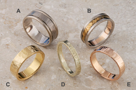 Five hammer textured rings