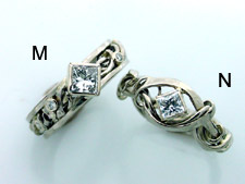 Two Vine Rings with Central Square Diamonds